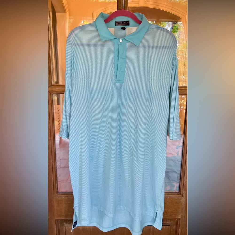 Peter Millar Light Blue Striped Golf Shirt